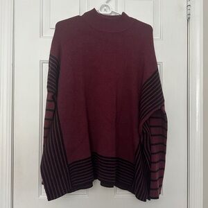 Renuar Maroon and Black Striped Turtle Neck Sweater